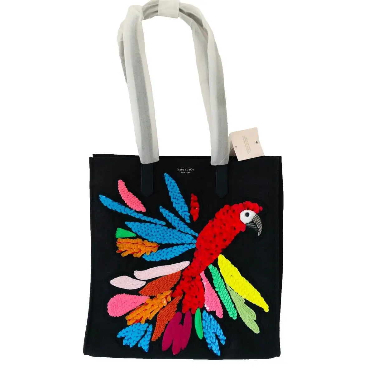 Kate Spade Parrot Black Tote Bag Purse Sequin Bird Kitt Embellished - /