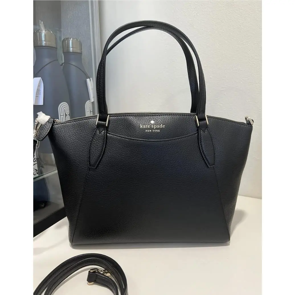 Pebble Leather Monica Satchel Handbag Crossbody Bag Black by Kate Spade