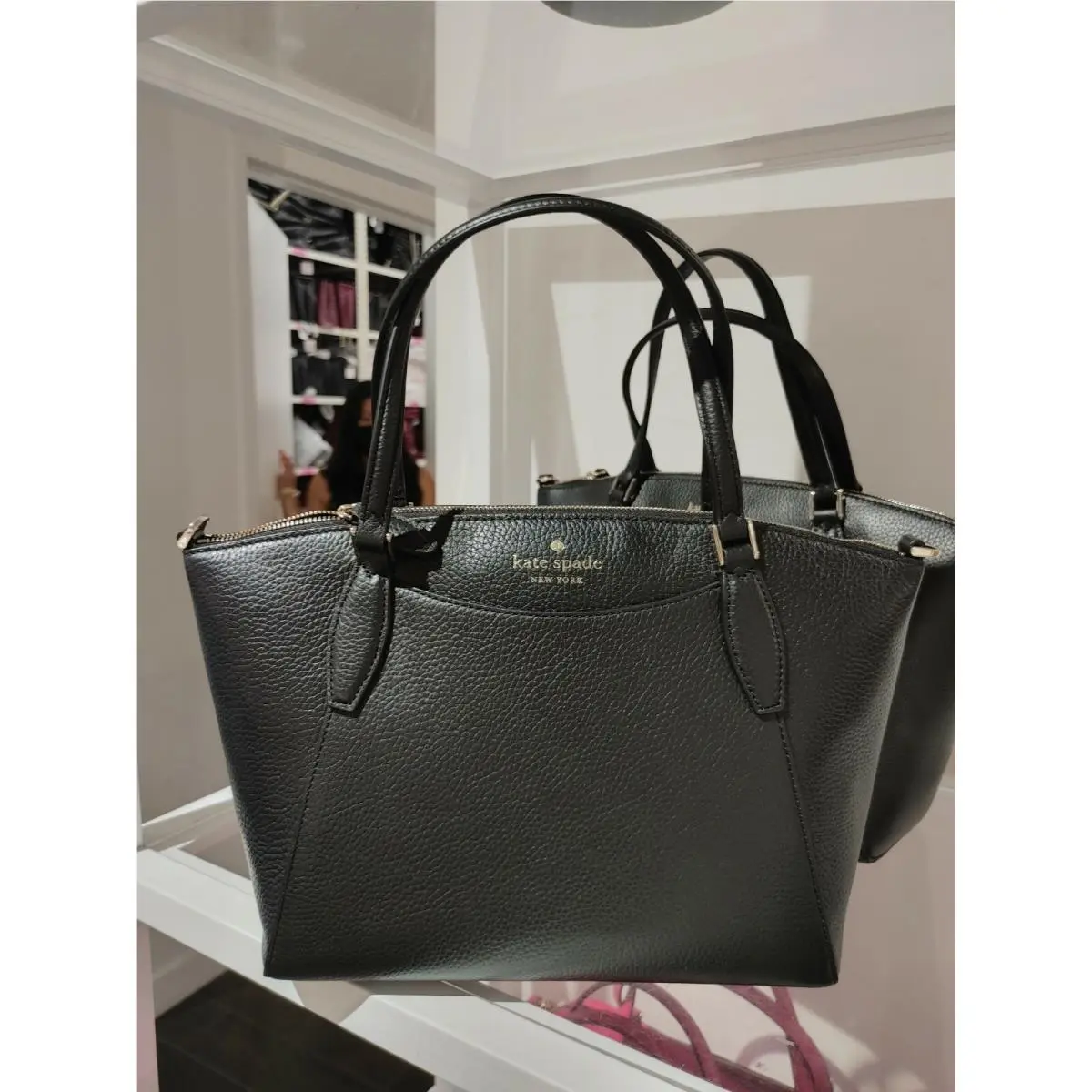 Kate Spade Pebble Leather Monica Satchel Handbag Crossbody Bag Black