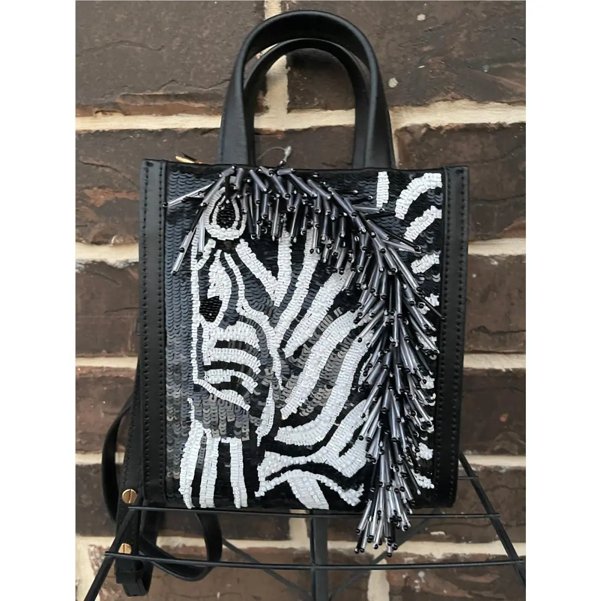 Kate Spade Manhattan Mini Tote Zebra Embellished Black White