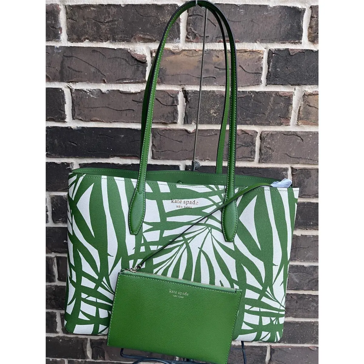 Kate Spade Large All Day Palm Fronds Large Tote Green White