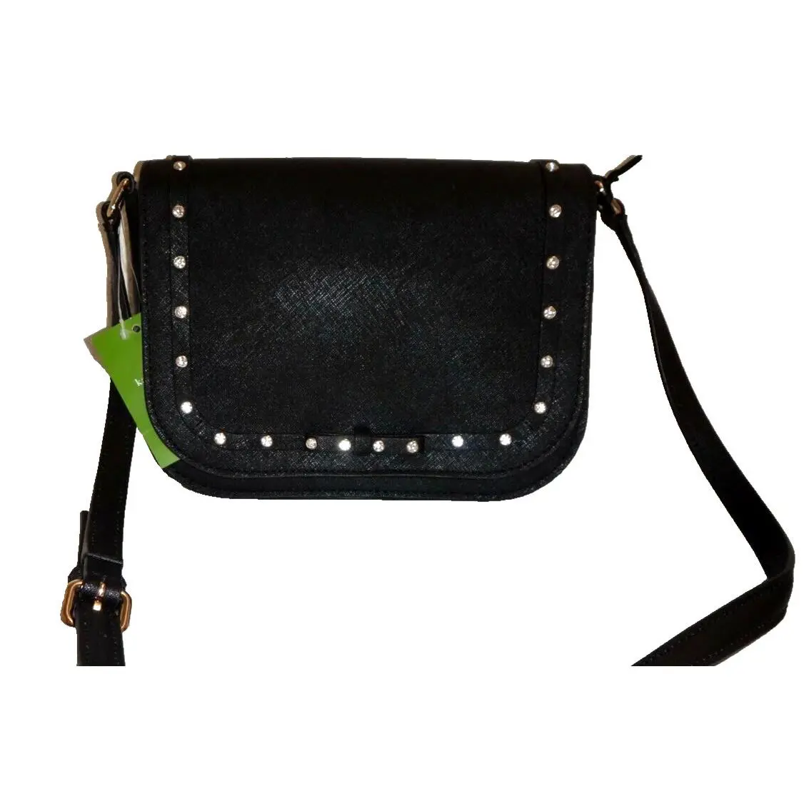 Kate Spade Laurel Way Jeweled Crossbody Flap Bag Black Saffiano Leather Crystals