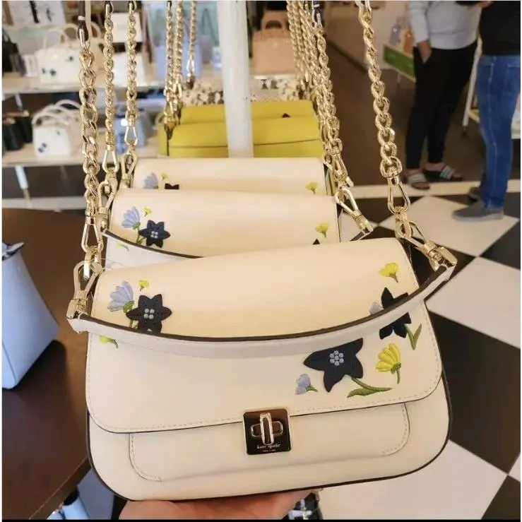 KF556 Phoebe Floral Applique Leather Flap Crossbody Top Handle by Kate Spade