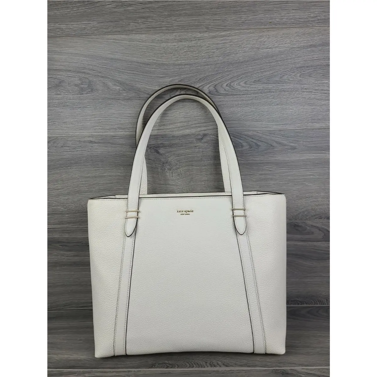 Kate Spade Tote Pebbled Leather Oakwood Street Chandra Handbag Parchment White
