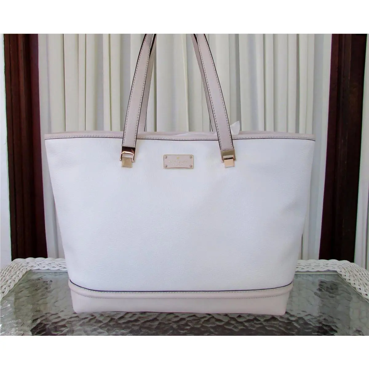 Kate Spade Taren Oliver Street Tote Cream Pebble Leather Shoulder Bag