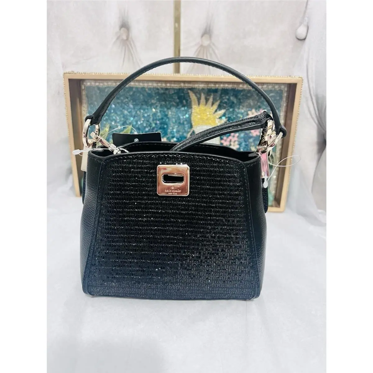 Kate Spade Phoebe Glitter Shine Mini Top Handle Crossbody Bag Handbag Black