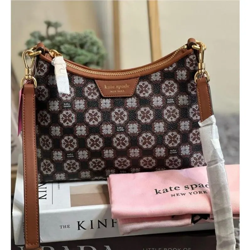 Kate Spade Spade Flower Monogram Coated Canvas Top Zip Crossbody Bag Black Multi