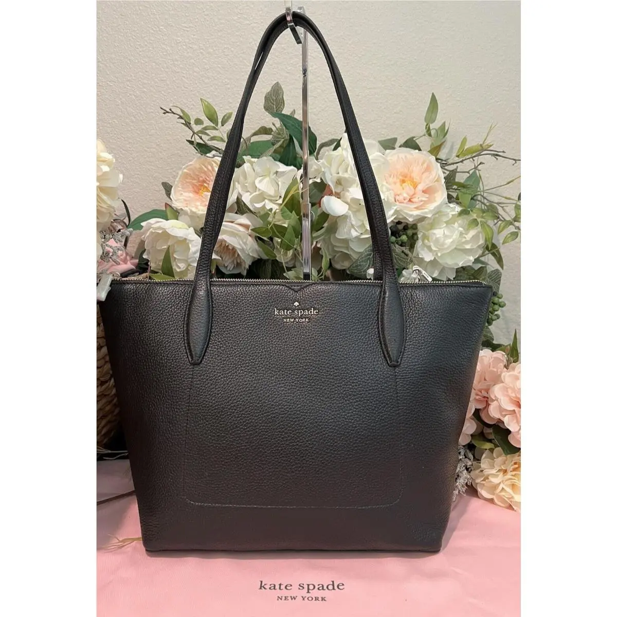 Nwt-kate Spade New York Pebble Leather Harlow Tote Shoulder Bag-black