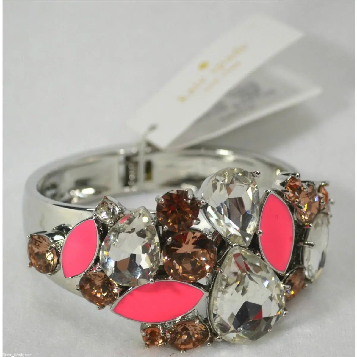 Kate Spade Frosty Floral Encrusted Hinge Bangle Rhinestone Bracelet