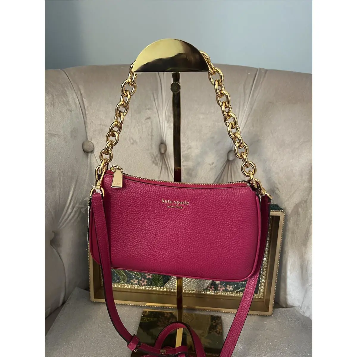 Kate Spade Jolie Pebbled Leather Convertible Crossbody Bag Hobo Rose Pink Purse