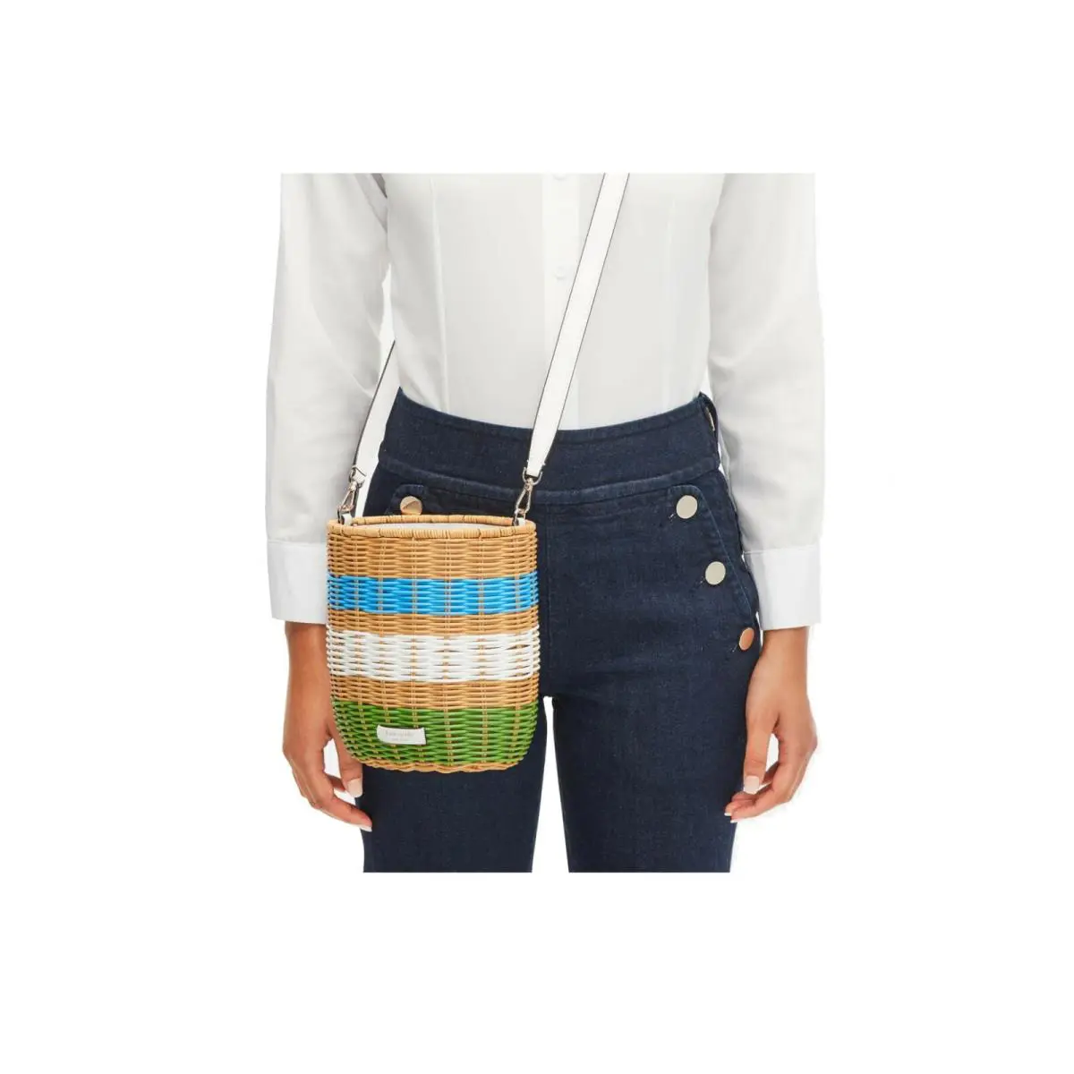 New York Buoy Wicker Bucket Bag Rattan Multicolour by Kate Spade