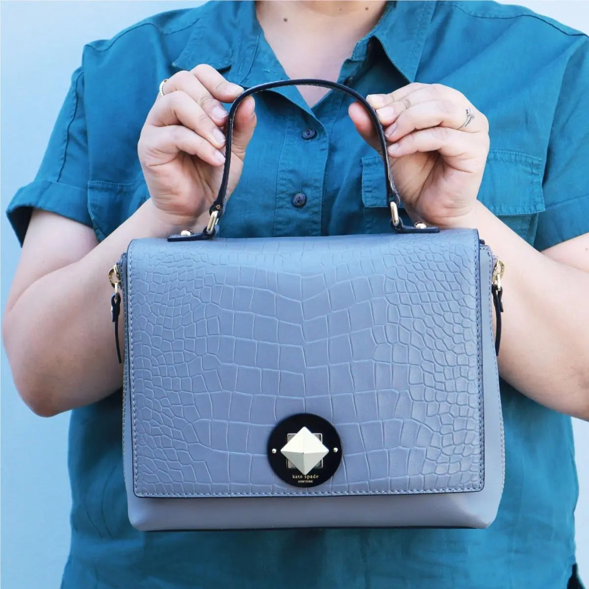 Kate Spade Varick Street Abbie Croc Satchel Gray