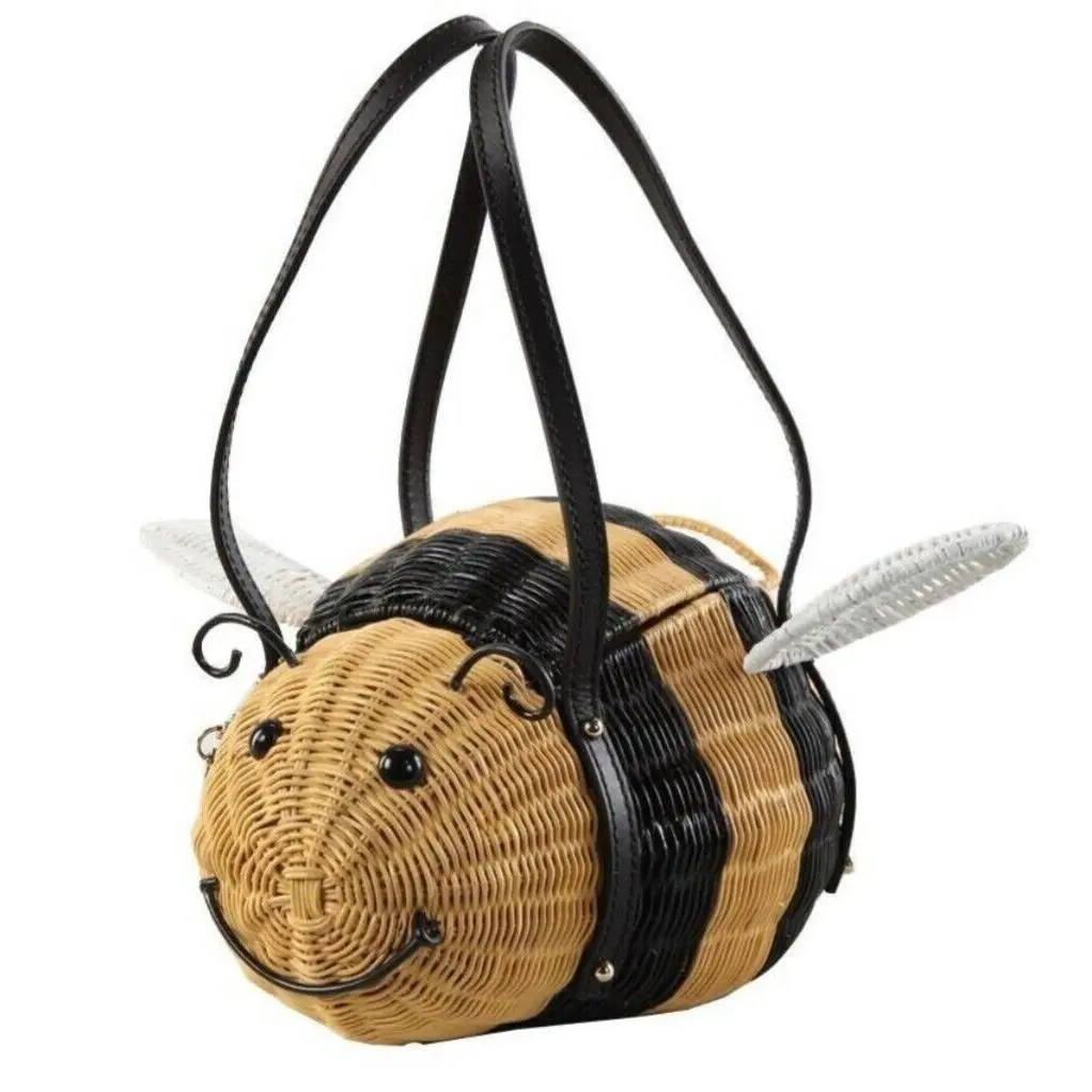Kate Spade New York Wicker Bumble Bee Clutch Bag Purse Down The Rabbit Hole