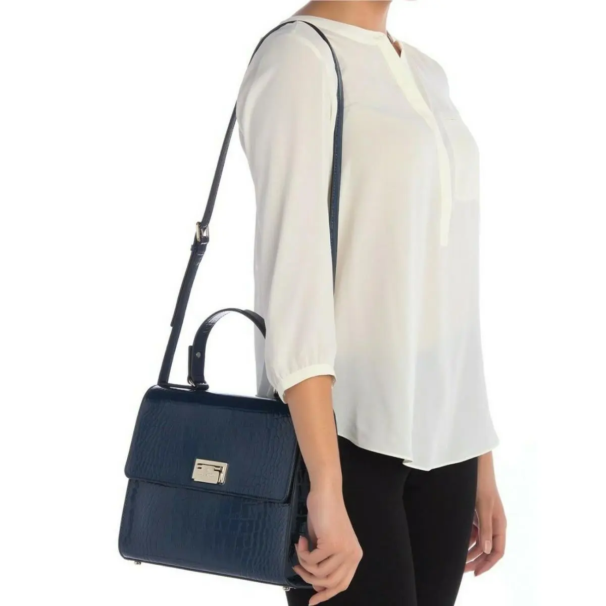 Kate Spade Knighsbridge Doris Croc Embossed Leather Satchel Bag Blue