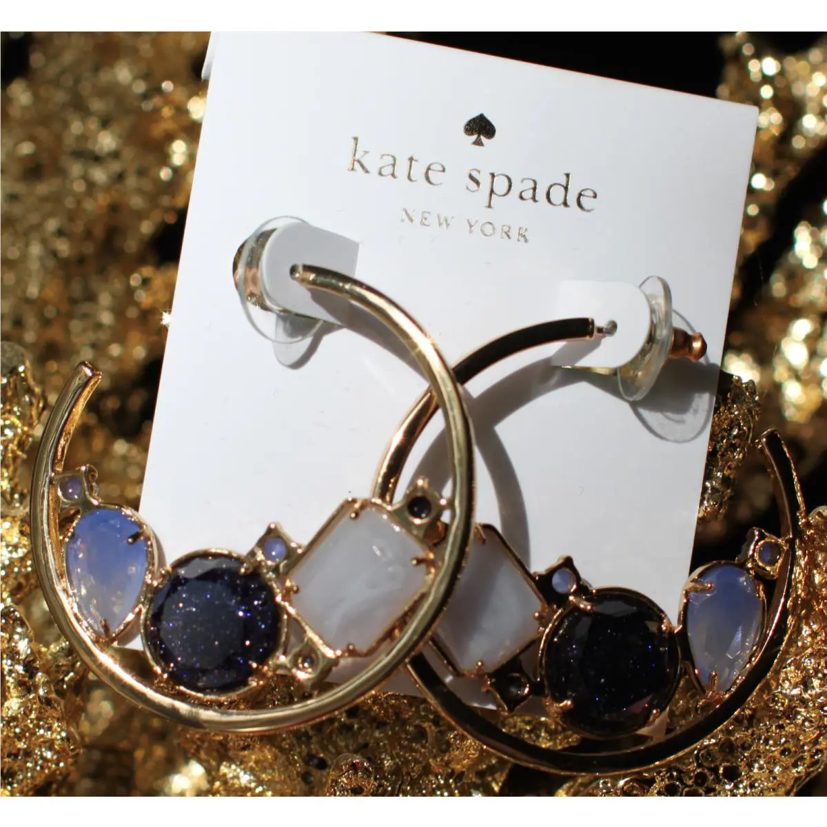 Earrings Symphony Sparkle Blue Occasion Hoop Semi Precious Stone by Kate Spade