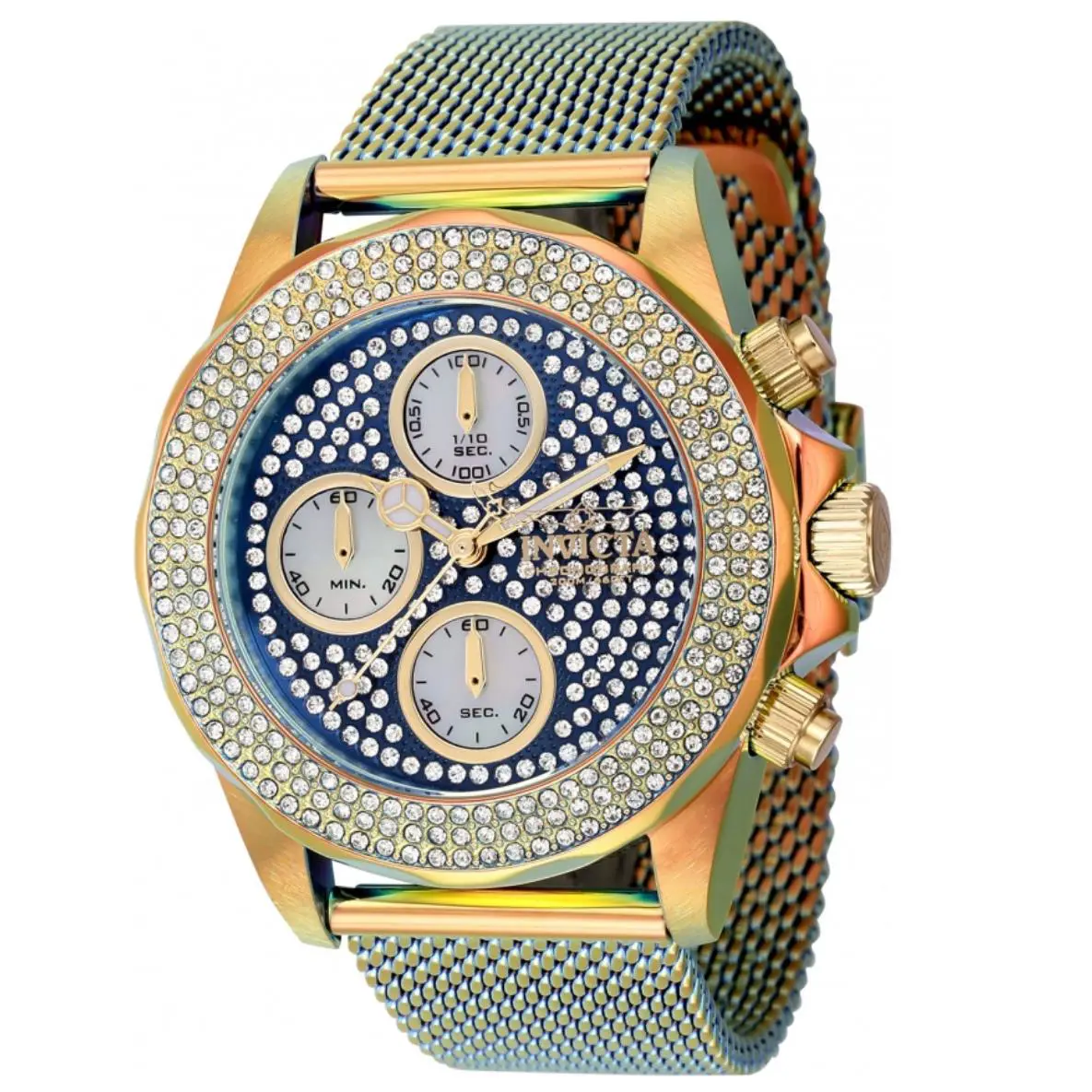Invicta Pro Diver Fire Amber Women`s 399 Crystals Dial Quartz Chrono Watch 44258