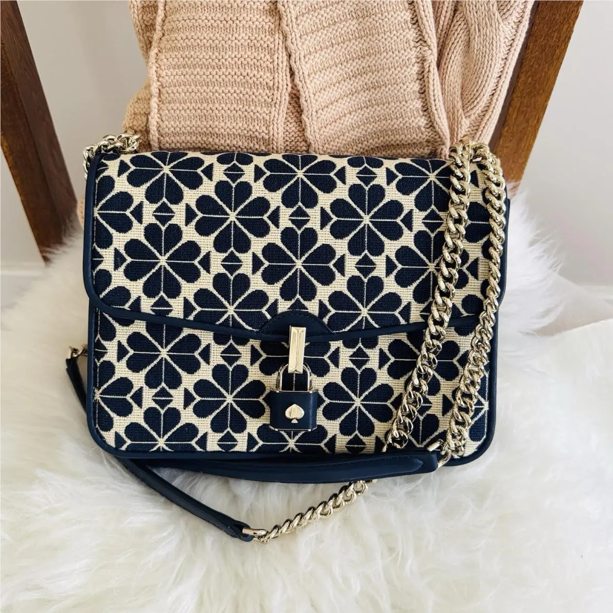 Kate Spade Spade Flower Jacquard Locket Large Shoulder Bag pxr00393 Blue