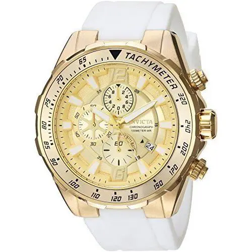 Invicta Men`s `aviator` Quartz Gold-tone Case White Silicone Watch 24578 - Gold, White, Quartz