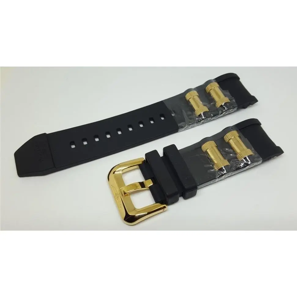 Invicta Russian Diver Black Polyurethane Strap Band Gold Inserts