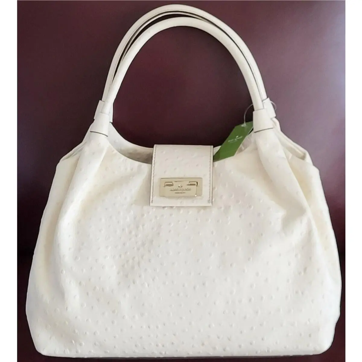 Kate Spade NY Stevie Windsor Square Ivory Ostrich Leather LG Satchel Bag