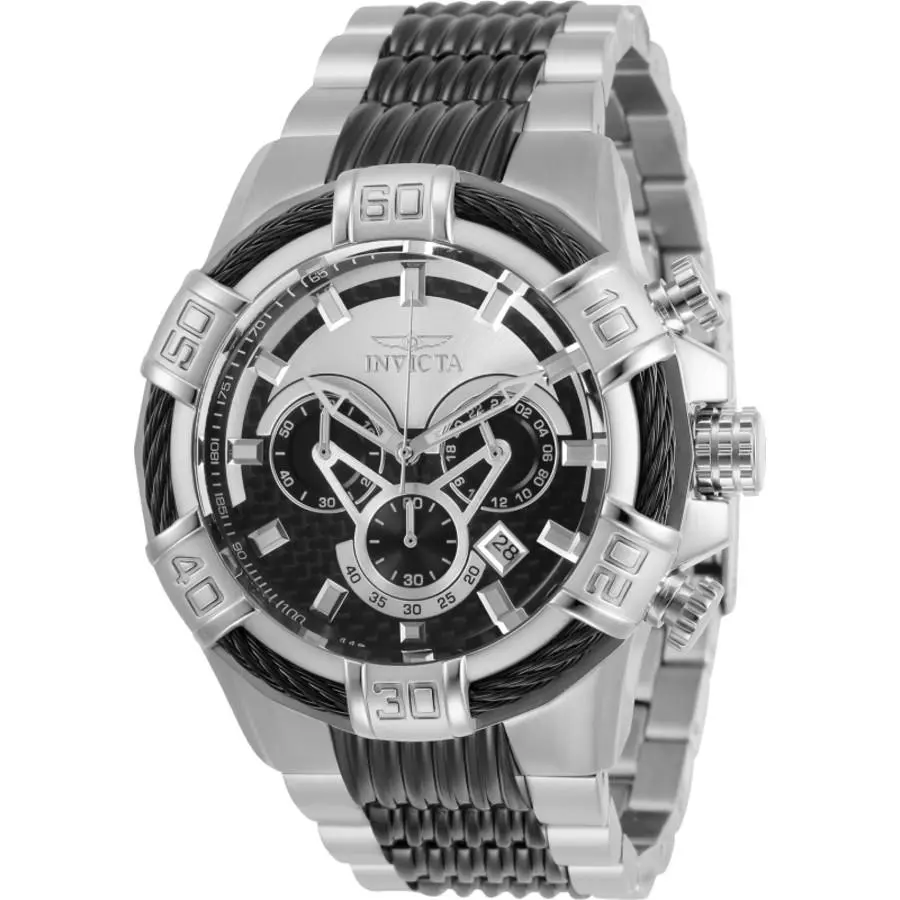 Invicta Bolt Chronograph Quartz Silver and Black Dial Men`s Watch 29569