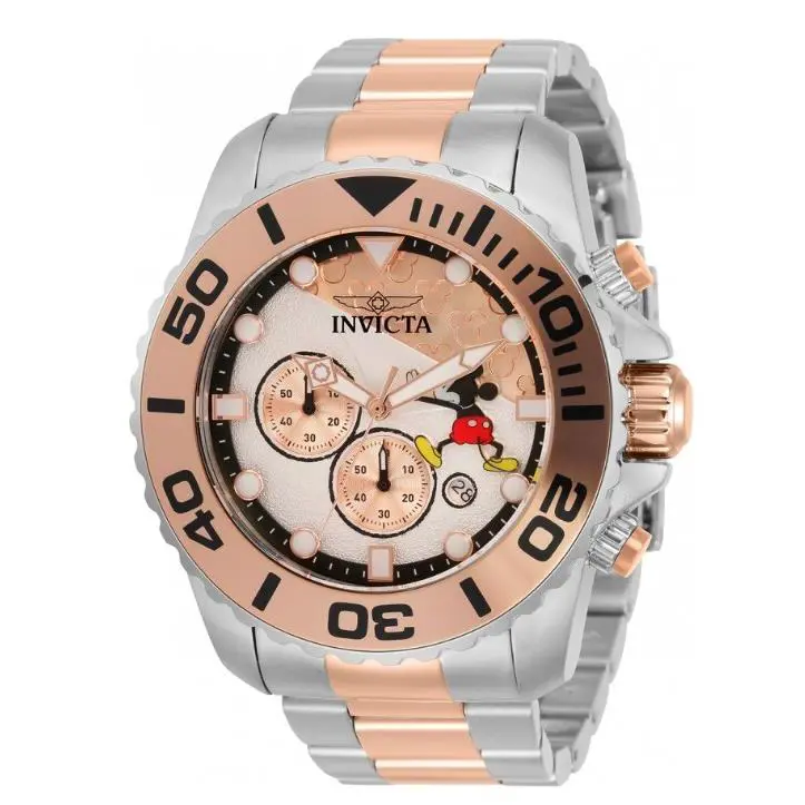 Invicta Disney Limited Men`s 50mm Mickey Rose Gold Chronograph Watch 32446 - Dial: Multicolor, Pink, Rose Gold, White, Band: Pink, Silver, Rose Gold, Bezel: Rose Gold