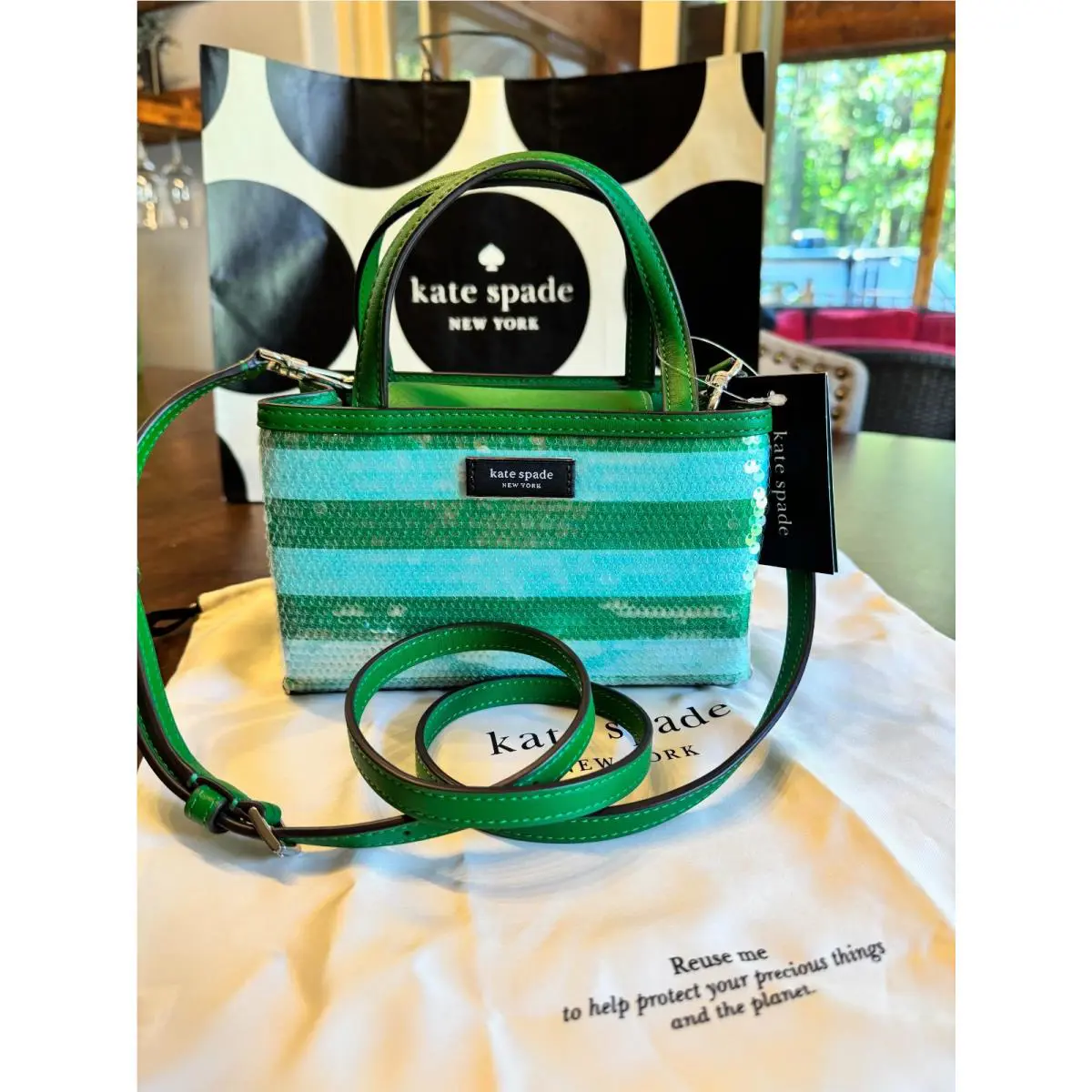 Kate Spade New York Sam Icon Seaside Stripe Sequin Mini Tote Crossbody