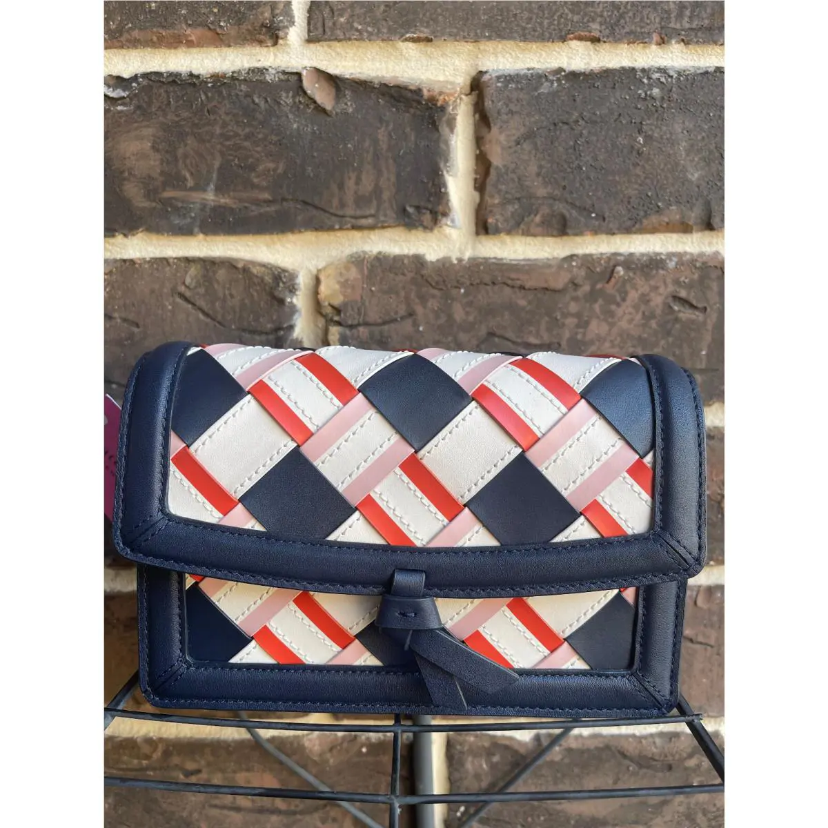 Kate Spade Knott Crossbody Woven Leather Flap Blazer Blue Multi