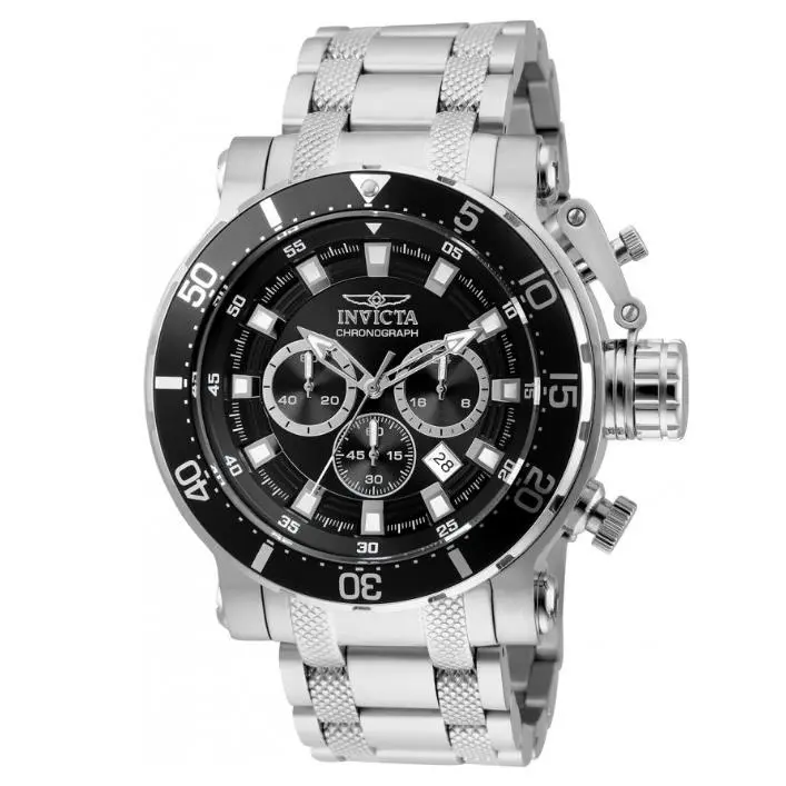 Invicta Coalition Forces Men`s 52mm Double Black Stainless Chrono Watch 32704 - Dial: Black, Band: Silver, Bezel: Silver
