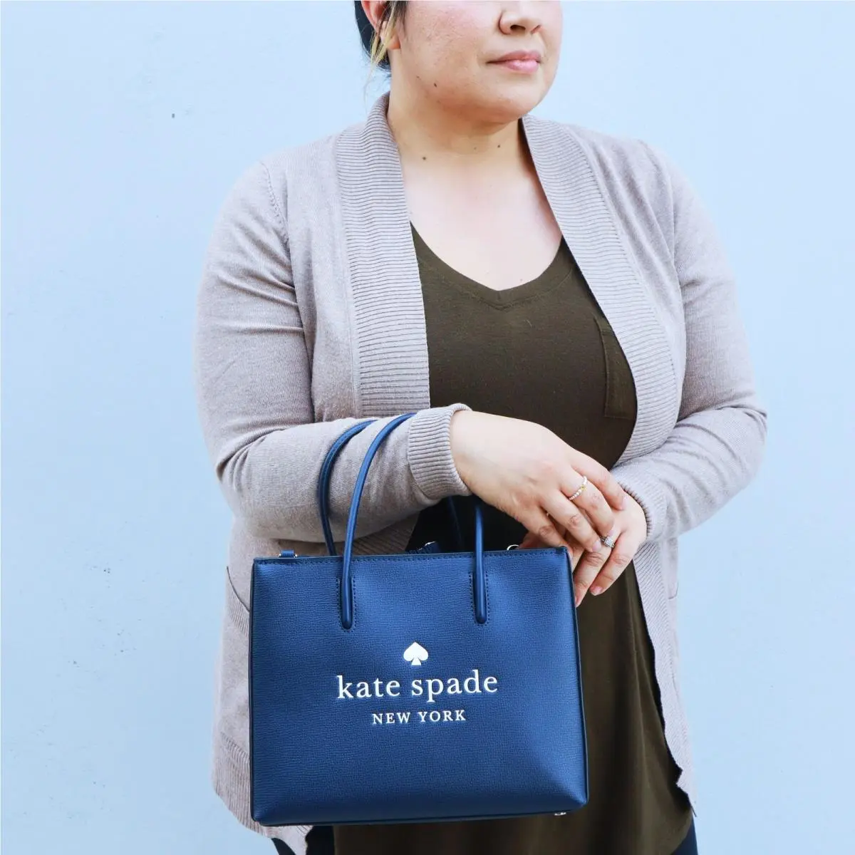 Kate Spade Trista Leather Sam Bag Tote w Bow Tie Navy