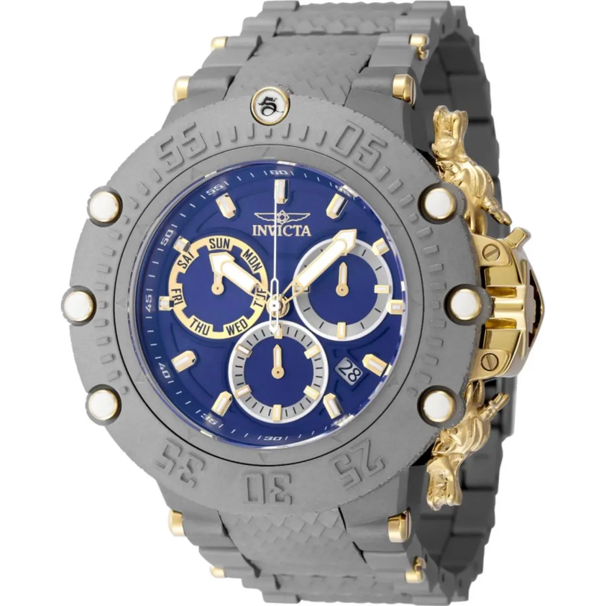 Invicta Mens 52mm Subaqua Swiss Quartz Chronograph Titanium Gold Blue 200m Watch