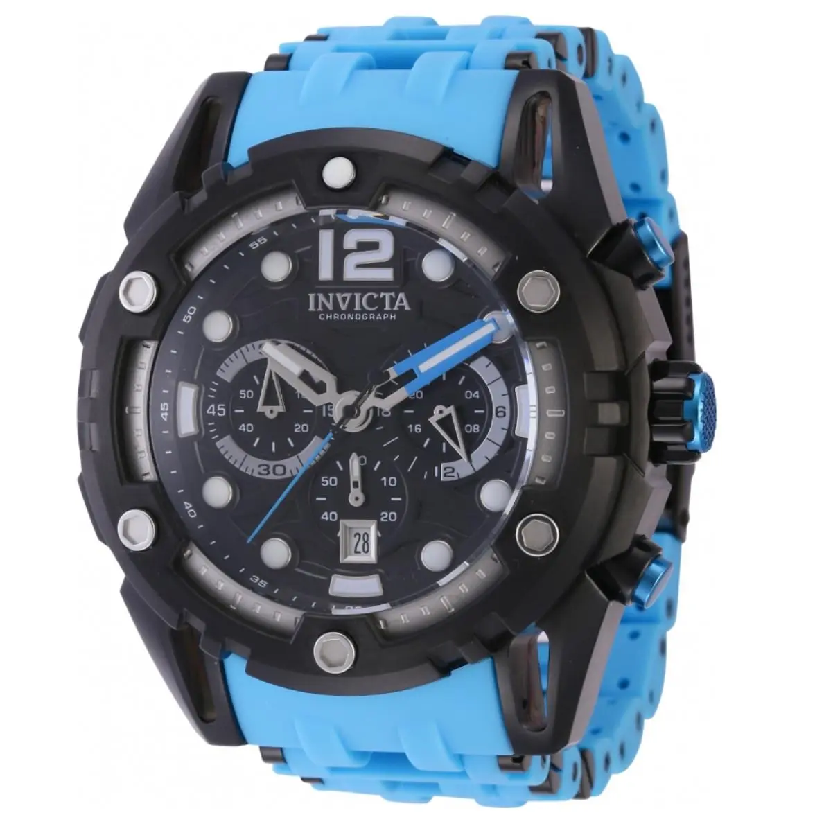 Invicta Sea Spider Armordome Sentinel Men`s 52mm Blue Chronograph Watch 43771 - Dial: Black,Silver,White, Band: Blue, Bezel: Black,Silver