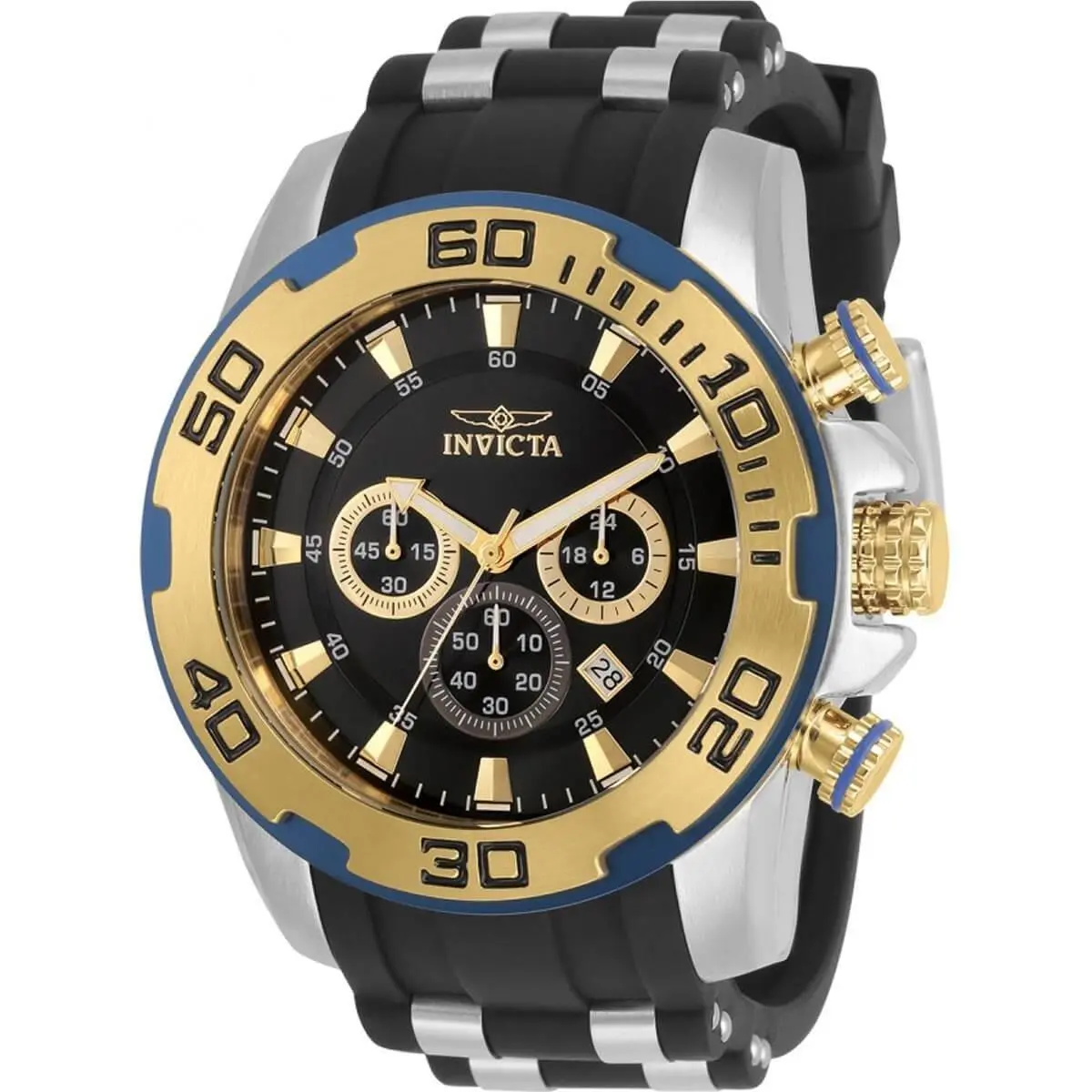 Invicta Men`s Watch Pro Diver Quartz Chronograph Black and Silver Strap 30765