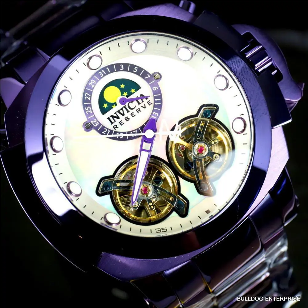 Invicta Man of War Double Open Heart Automatic Moon Phase Mop Purple Watch