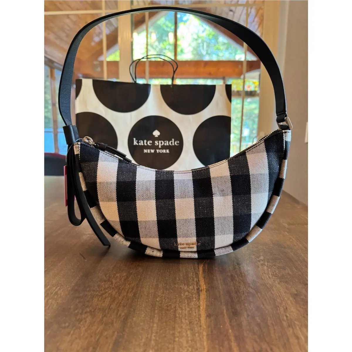 Kate Spade Smile Gingham Small Shoulder Bag Purse - Black White Plaid Checkered