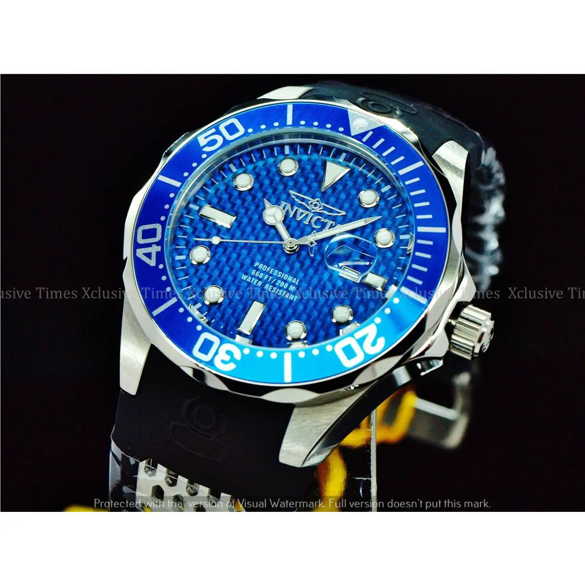 Men`s 47mm Grand Diver Quartz Blue Glass Carbonfiber Dial Bezel SS Watch by Invicta