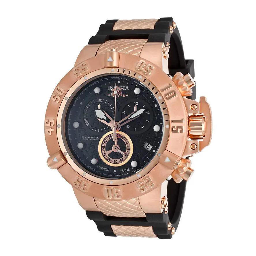 Swiss Made Invicta 15803 Subaqua Noma Iii Chronograph 18K Rose Gold Plated Watch - Dial: Black, Band: Black