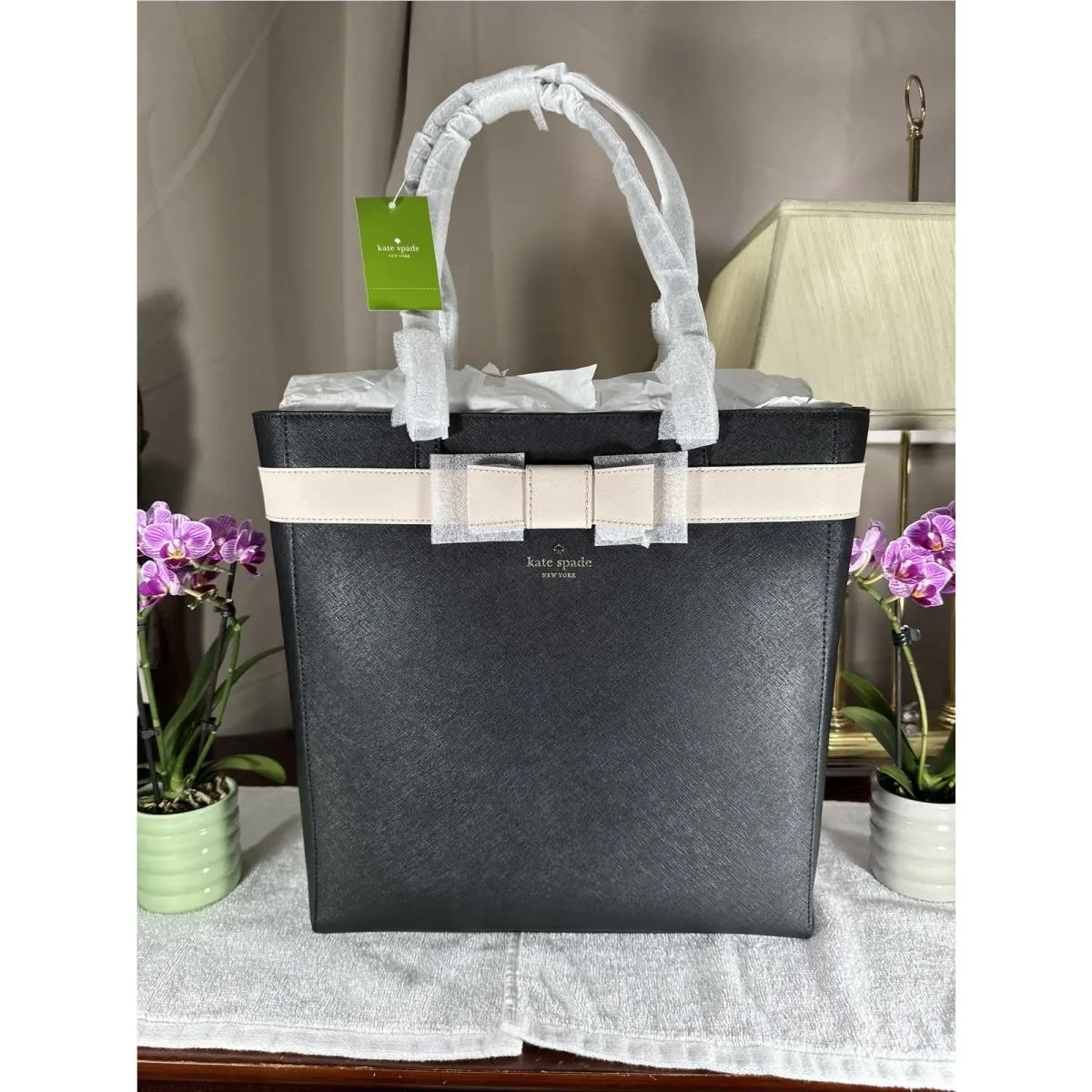 +tags Kate Spade Britain Kirk Park Saffiano Black/pmce Tote Shoulderbag