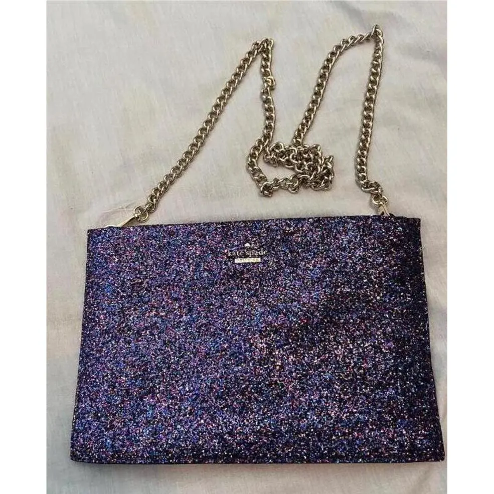 Kate Spade Cameron Street Glitter Sima Pink Purple Clutch Handbag New