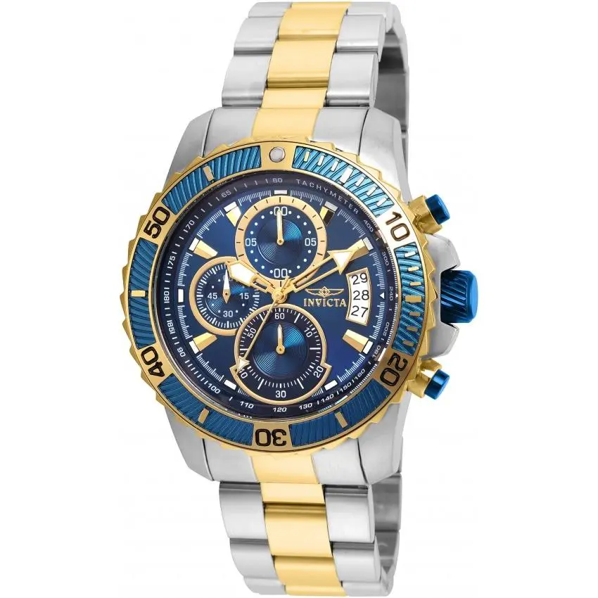Invicta 22415 Men`s Blue Dial 45mm `pro Diver` Quartz Two-tone Steel Watch - Dial: Blue, Band: Silver, Gold, Multicolor