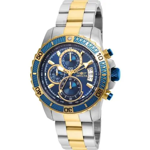 Invicta 22415 Men`s Blue Dial Two Tone Bracelet Chrono Date Watch - Face: Blue, Dial: Blue, Band: Silver, Gold, Multicolor