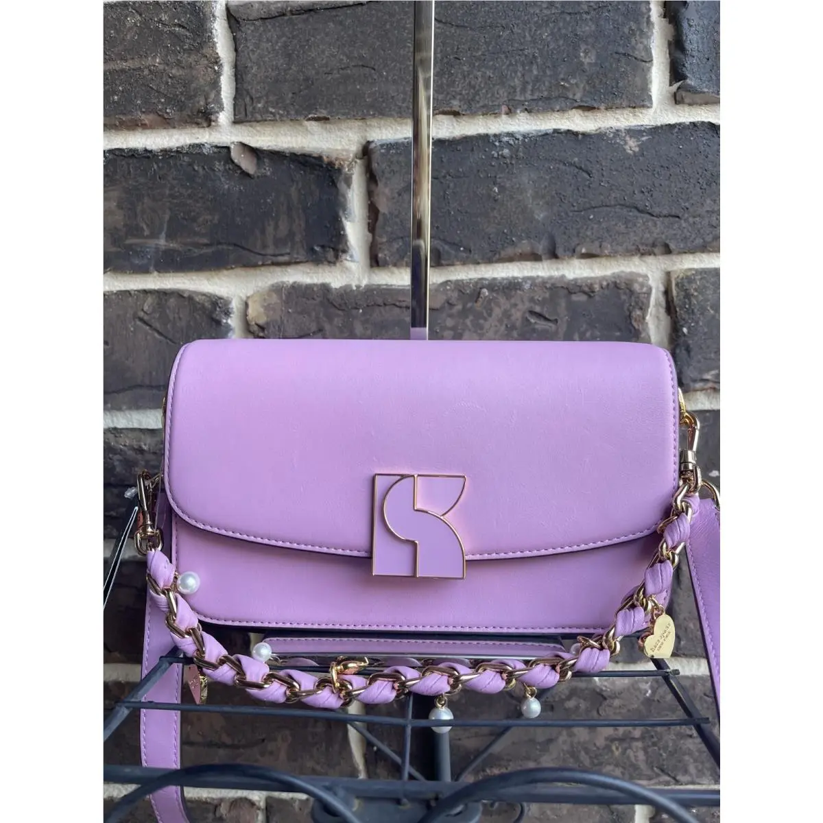 Kate Spade NY Dakota Pearl Hearts Embellished Strap Crossbody Bag Berry Pink