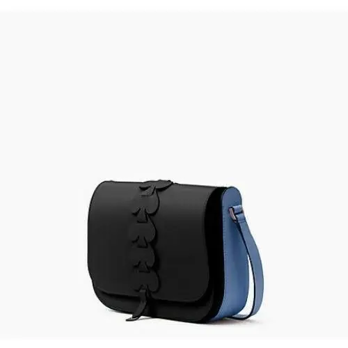 Kate Spade Nadine Woven Spade Medium Flap Shoulder Leather Bag Black/violet