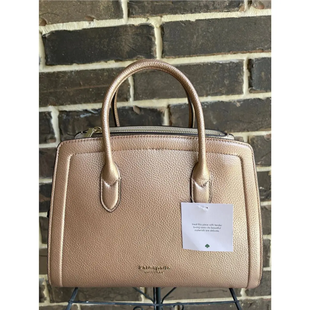 Kate Spade Knott Metallic Medium Satchel Rose Gold Pebbled Leather Bag