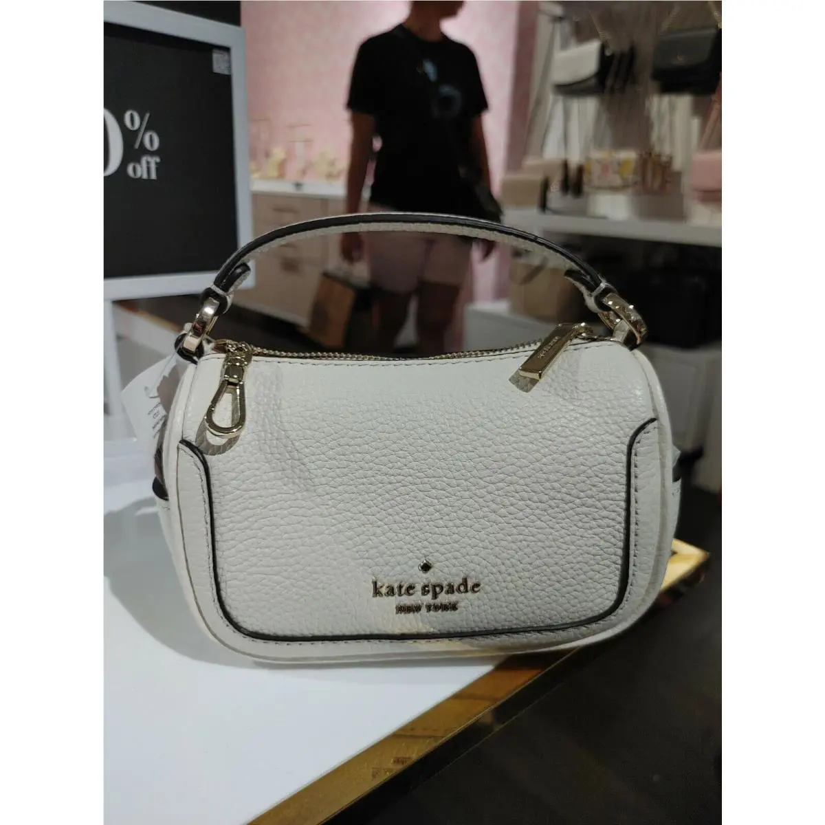 Kate Spade Smoosh Pebble Leather Micro Top Handle Crossbody Bag Parchment New