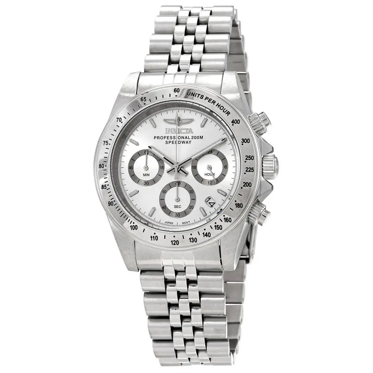 Invicta Speedway Chronograph Quartz Silver Dial Men`s Watch 30988 - Dial: Silver, Band: Silver-tone, Bezel: Silver-tone