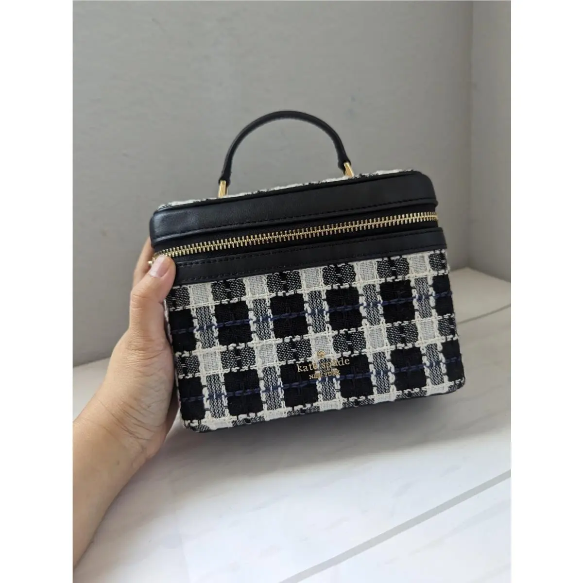 Kate Spade Carey Tweed Top Handle Trunk Crossbody Black Multi