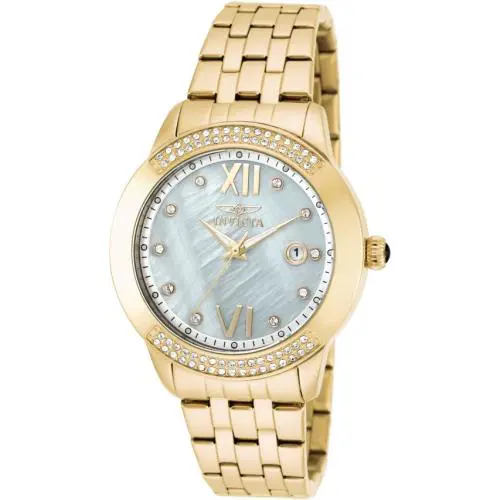 Womens Invicta 20313 Angel Mop Dial Gold Tone Bracelet Watch
