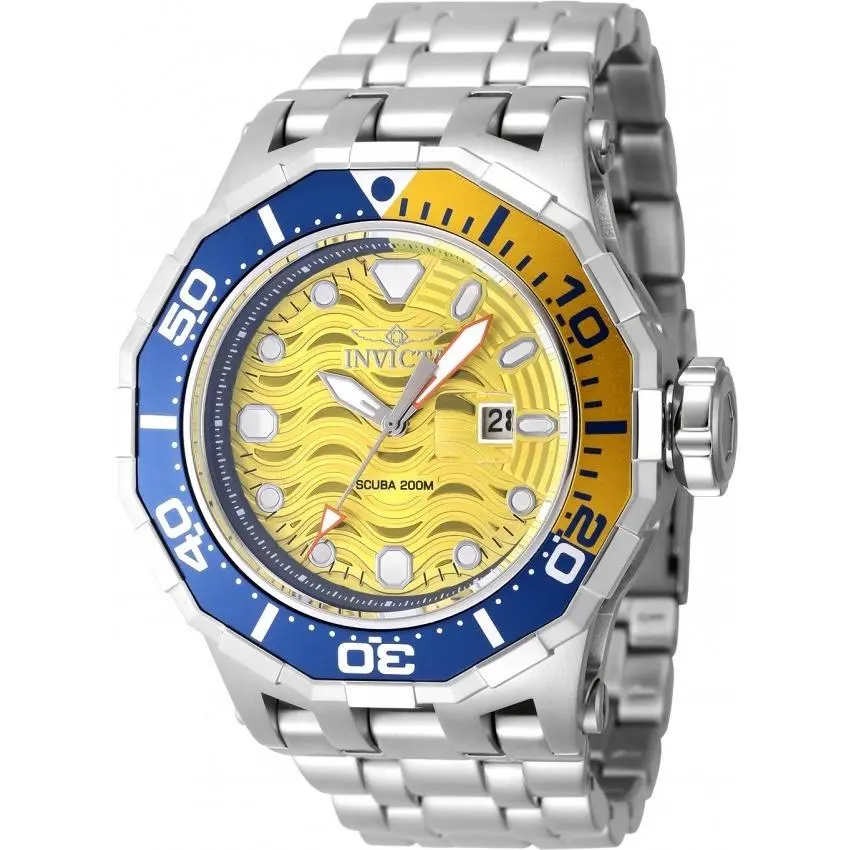 Invicta Pro Diver Wave Men`s Quartz Watch 52mm SS Blue/yellow 47844