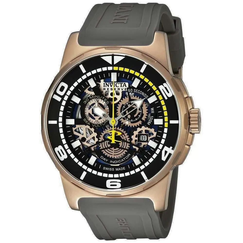 Swiss Made Invicta 18953 Sea Vulture Chronograph Black Skeleton Dial Men`s Watch